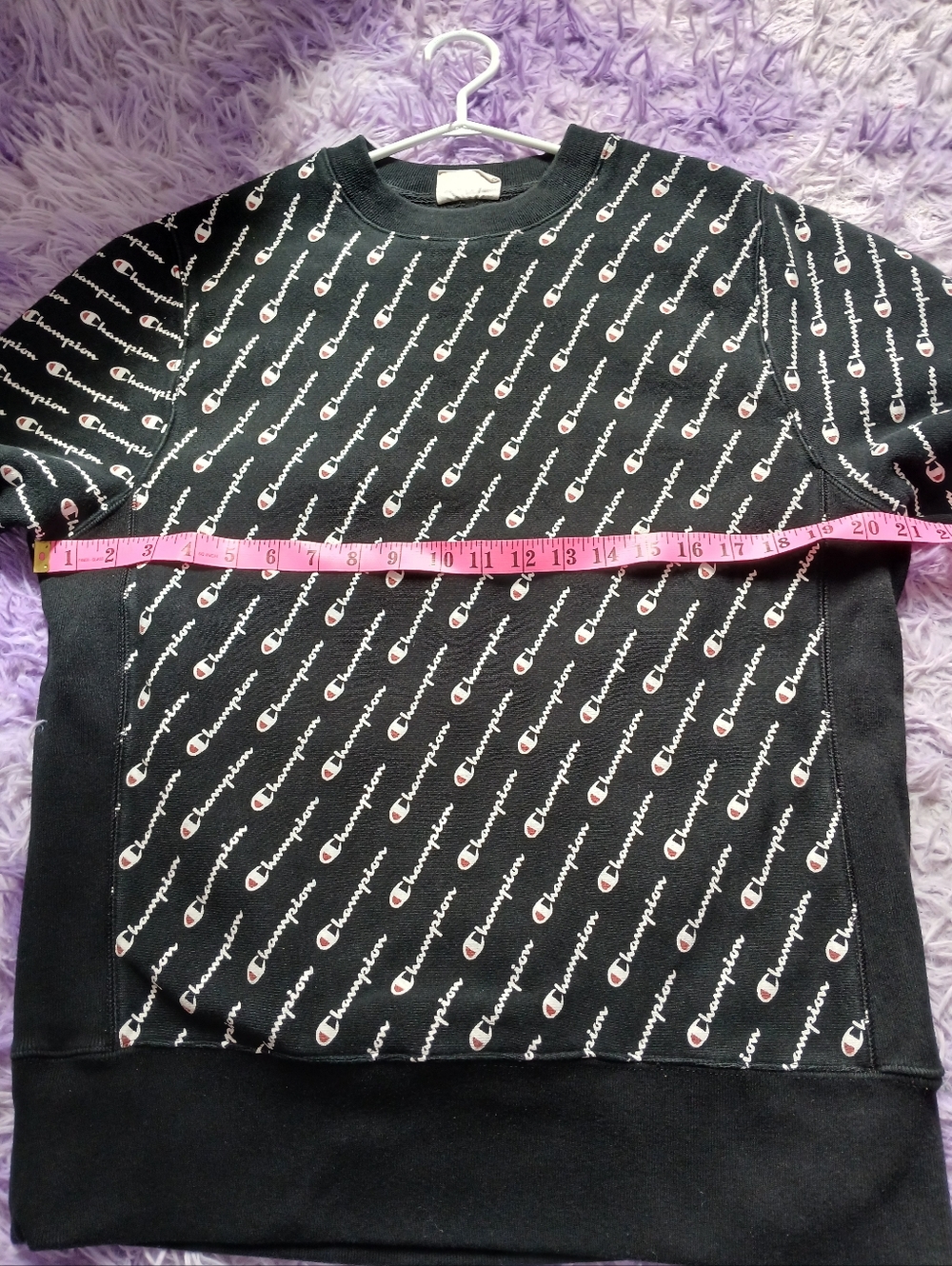 Vintage Champion Black Crewneck Sweatshirt with White and Red Logo Print - Picture 4 of 5